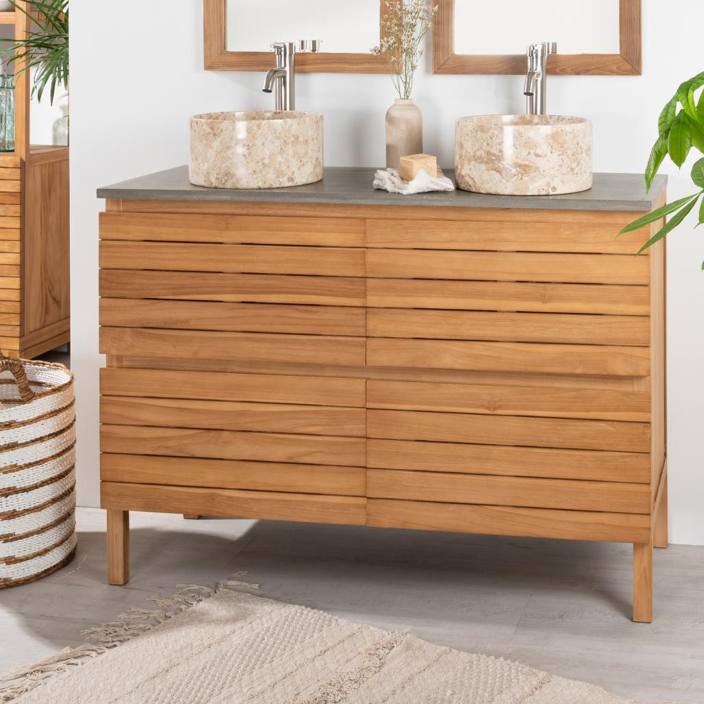 Meuble salle de bain en teck massif et béton Toni 120 cm