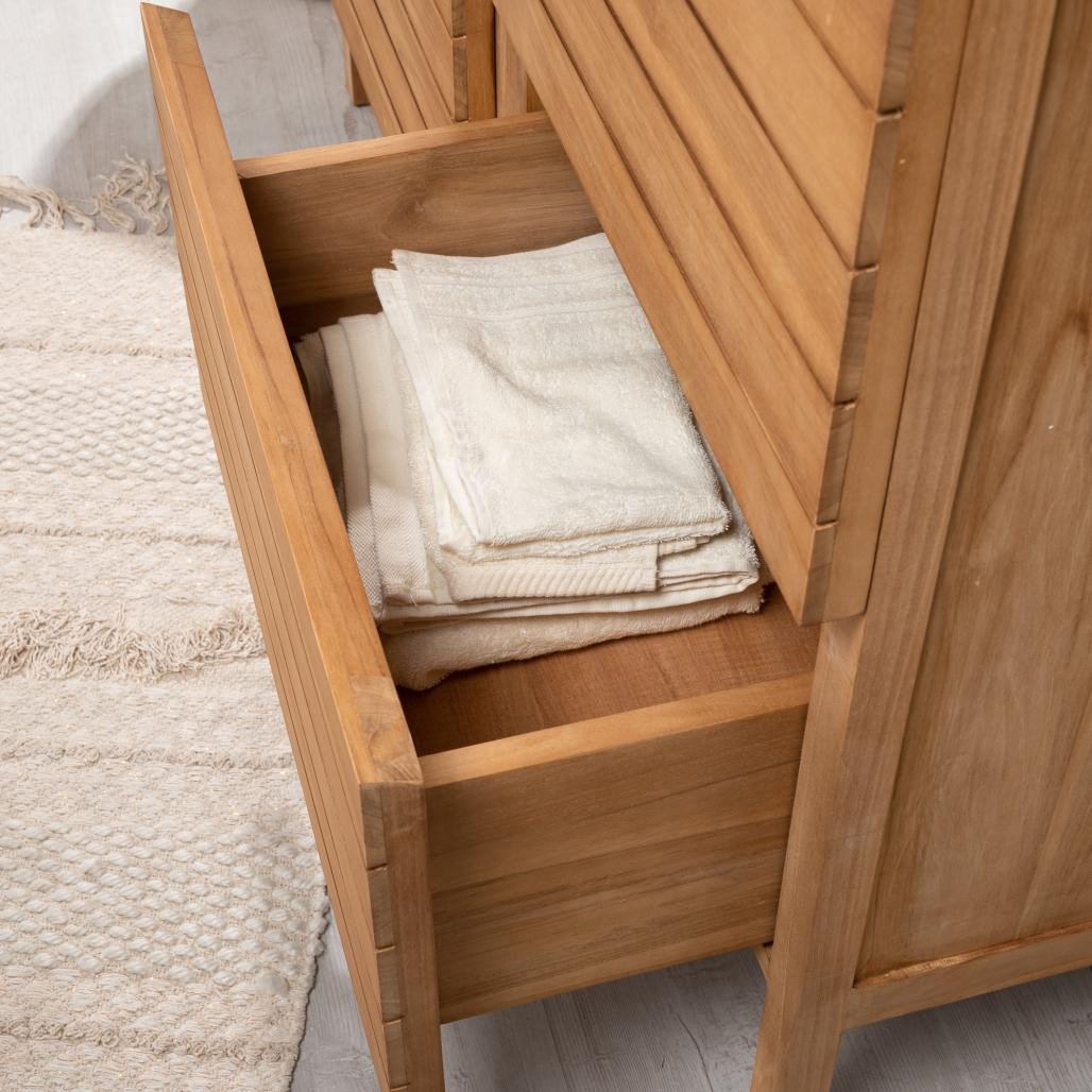 Meuble salle de bain en teck massif et béton Toni 120 cm