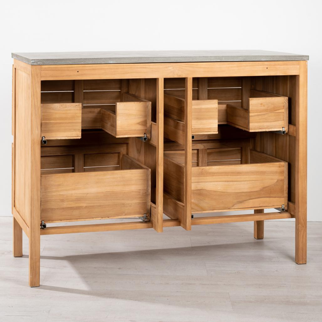 Meuble salle de bain en teck massif et béton Toni 120 cm