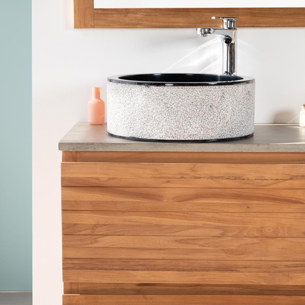 Meuble salle de bain en teck massif et béton Toni 140 cm Meuble salle de bain en teck massif et béton Toni 140 cm