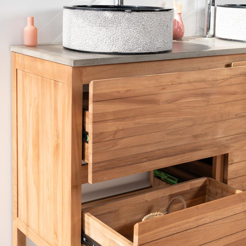 Meuble salle de bain en teck massif et béton Toni 140 cm Meuble salle de bain en teck massif et béton Toni 140 cm