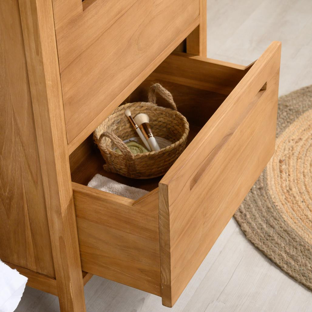 Meuble salle de bain en teck et béton Sira 60 cm Meuble salle de bain en teck et béton Sira 60 cm