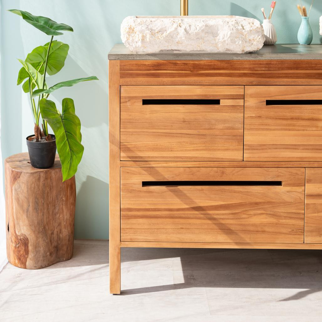 Meuble salle de bain en teck et béton Sira 140 cm Meuble salle de bain en teck et béton Sira 140 cm