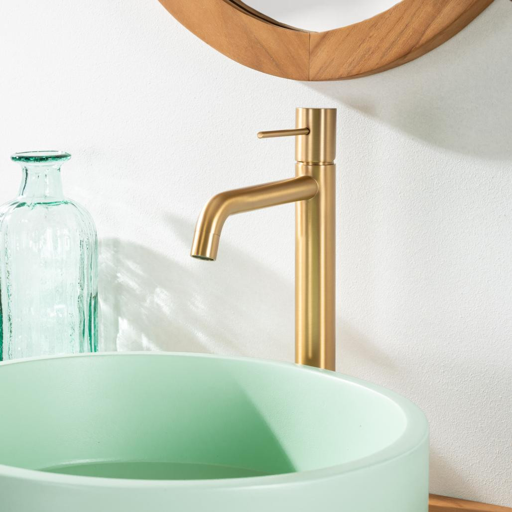 Mitigeur pour vasque de salle de bain Lana doré brossé Mitigeur pour vasque de salle de bain Lana doré brossé