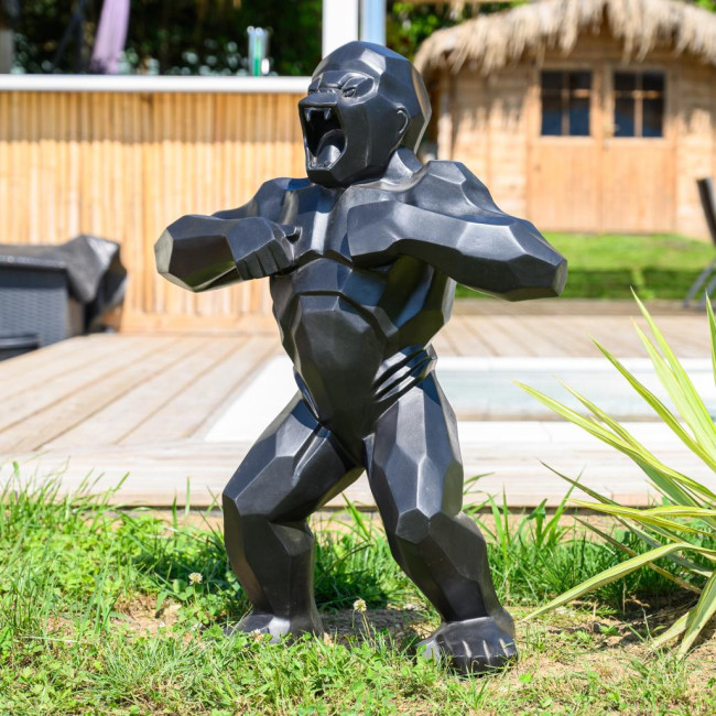 Statue jardin gorille origami noir 80 cm