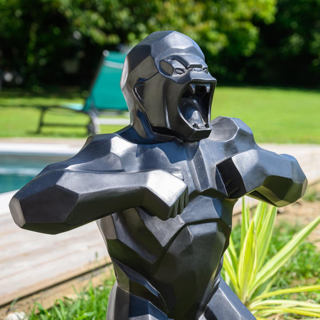 Statue jardin gorille origami noir 80 cm Statue jardin gorille origami noir 80 cm