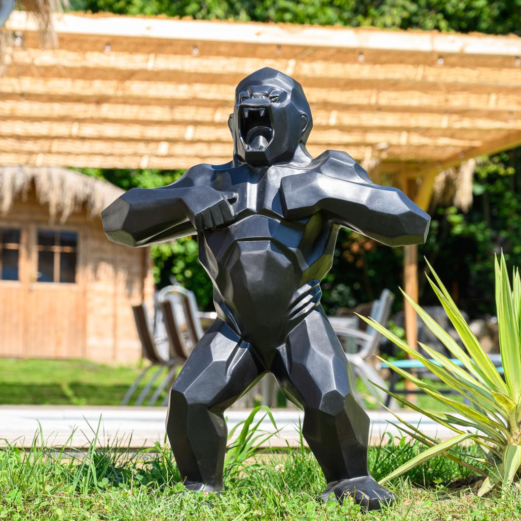 Statue jardin gorille origami noir 80 cm Statue jardin gorille origami noir 80 cm