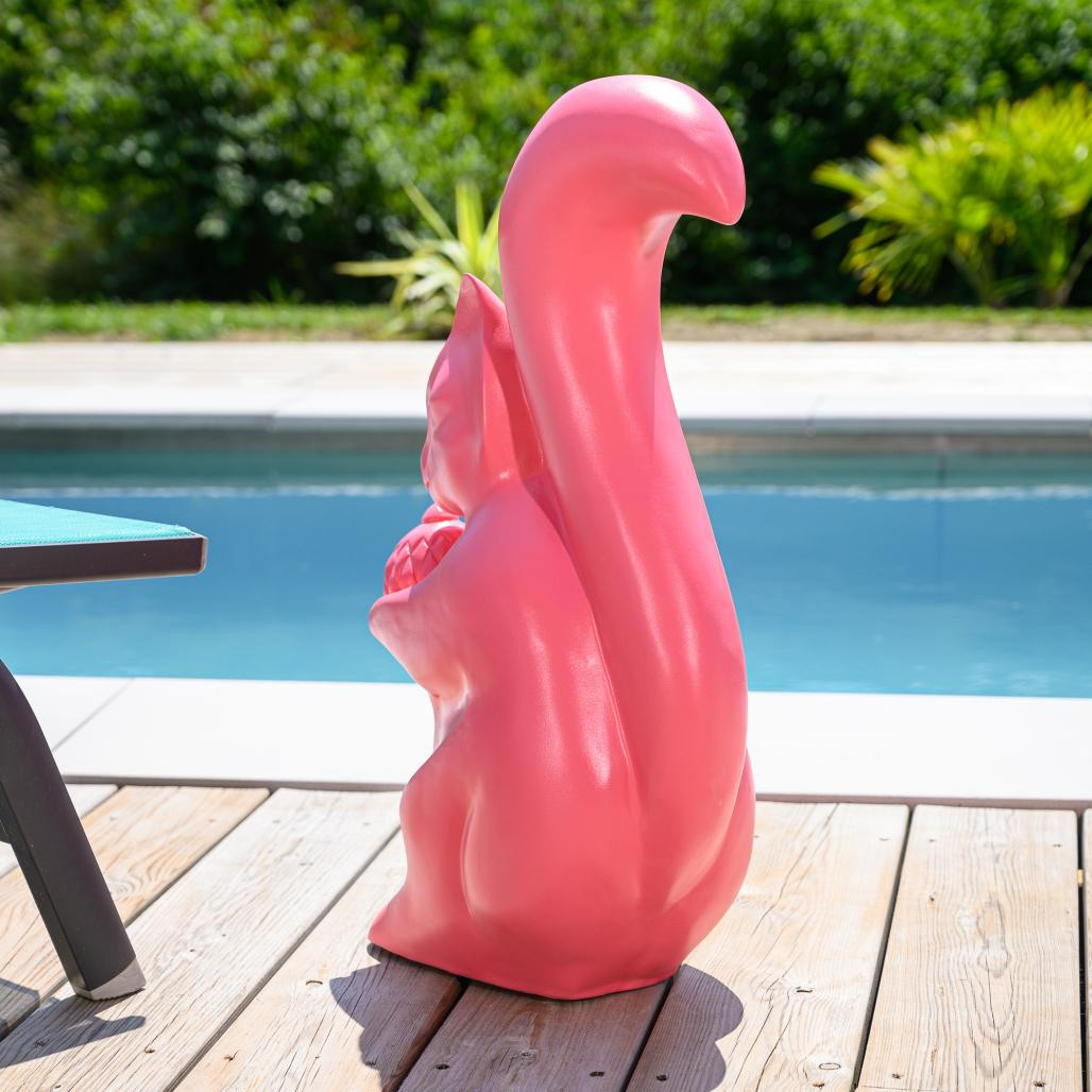 Statue écureuil de jardin rose 64 cm