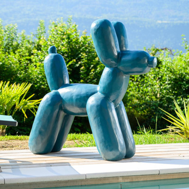 Statue jardin chien ballon bleu 100 cm