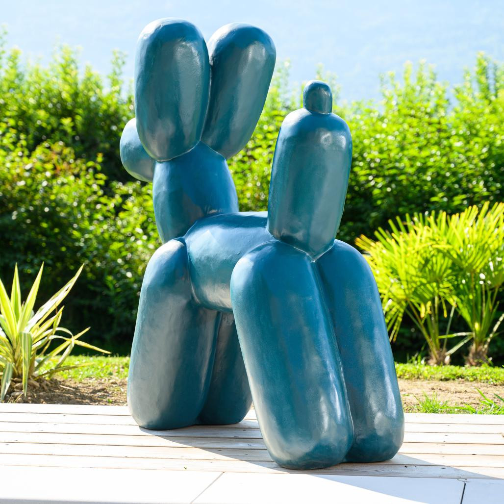 Statue jardin chien ballon bleu 100 cm