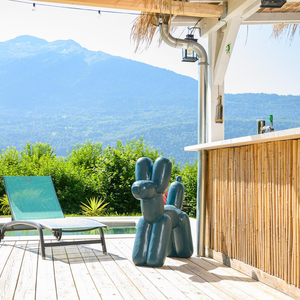 Statue jardin chien ballon bleu 100 cm