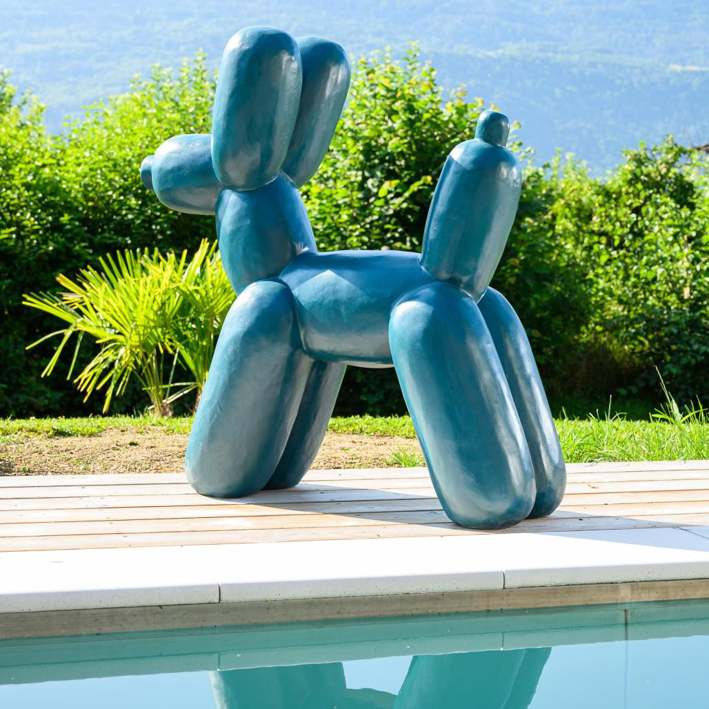Statue jardin chien ballon bleu 100 cm