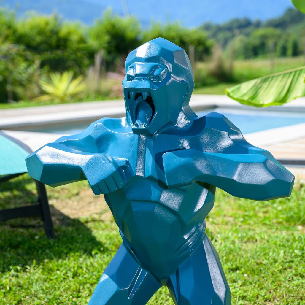 Statue origami gorille bleu 80 cm Statue origami gorille bleu 80 cm