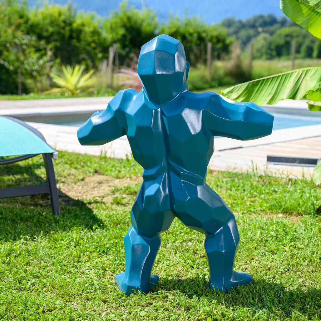 Statue origami gorille bleu 80 cm Statue origami gorille bleu 80 cm