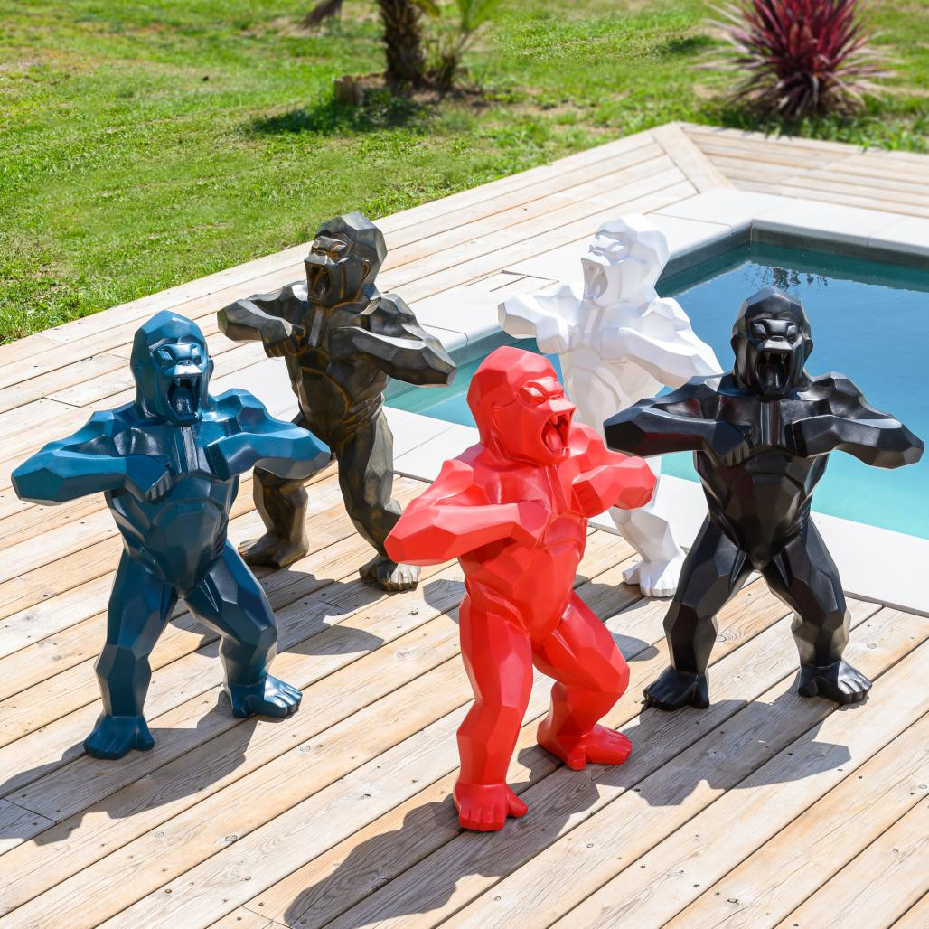 Statue origami gorille bleu 80 cm Statue origami gorille bleu 80 cm