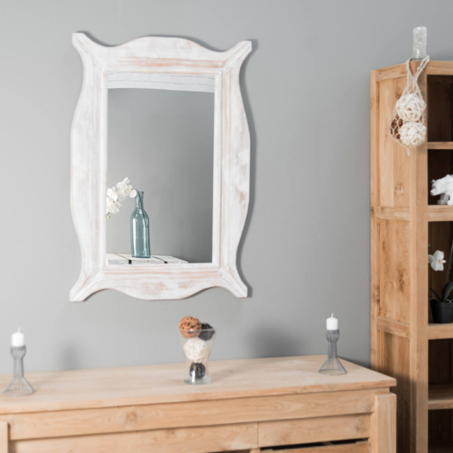 Miroir Moderne en bois patiné cérusé blanc 70 x 100cm