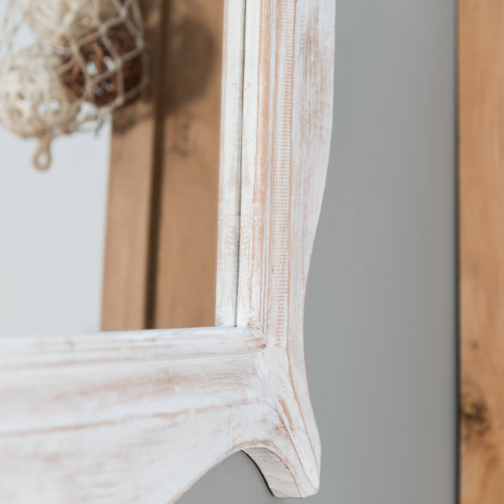 Miroir Moderne en bois patiné cérusé blanc 70 x 100cm Miroir Moderne en bois patiné cérusé blanc 70 x 100cm