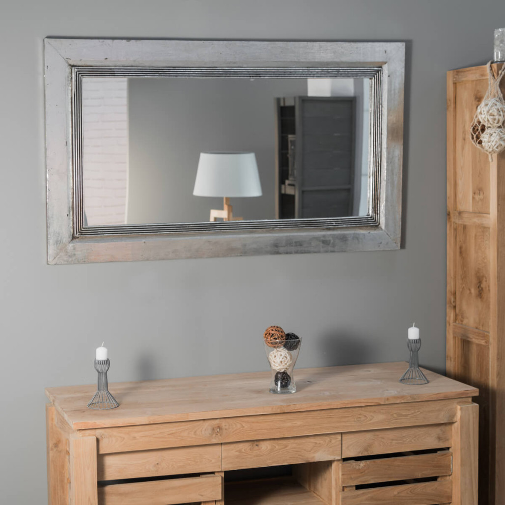 Miroir Venise en bois patiné argenté 140cm X 80cm
