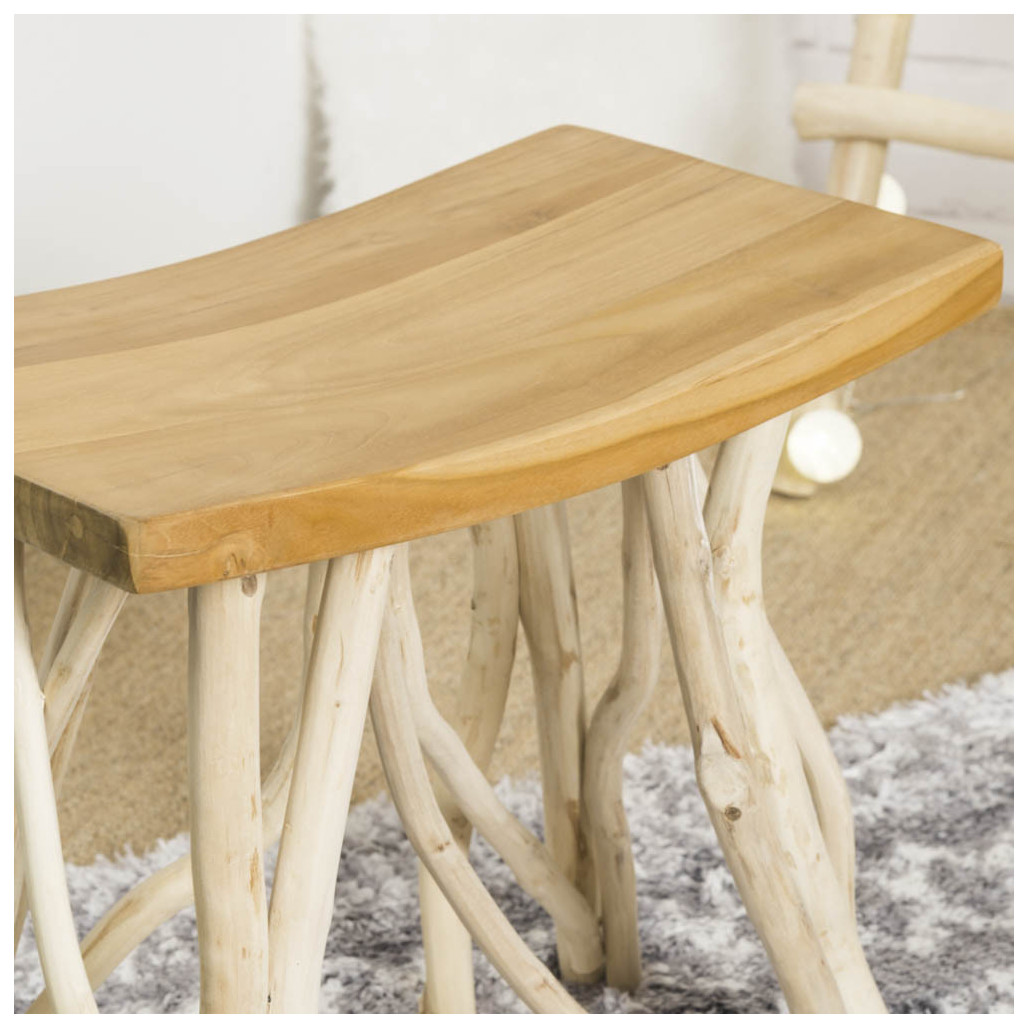 Tabouret bois : tabouret design, teck, branches, Lodge