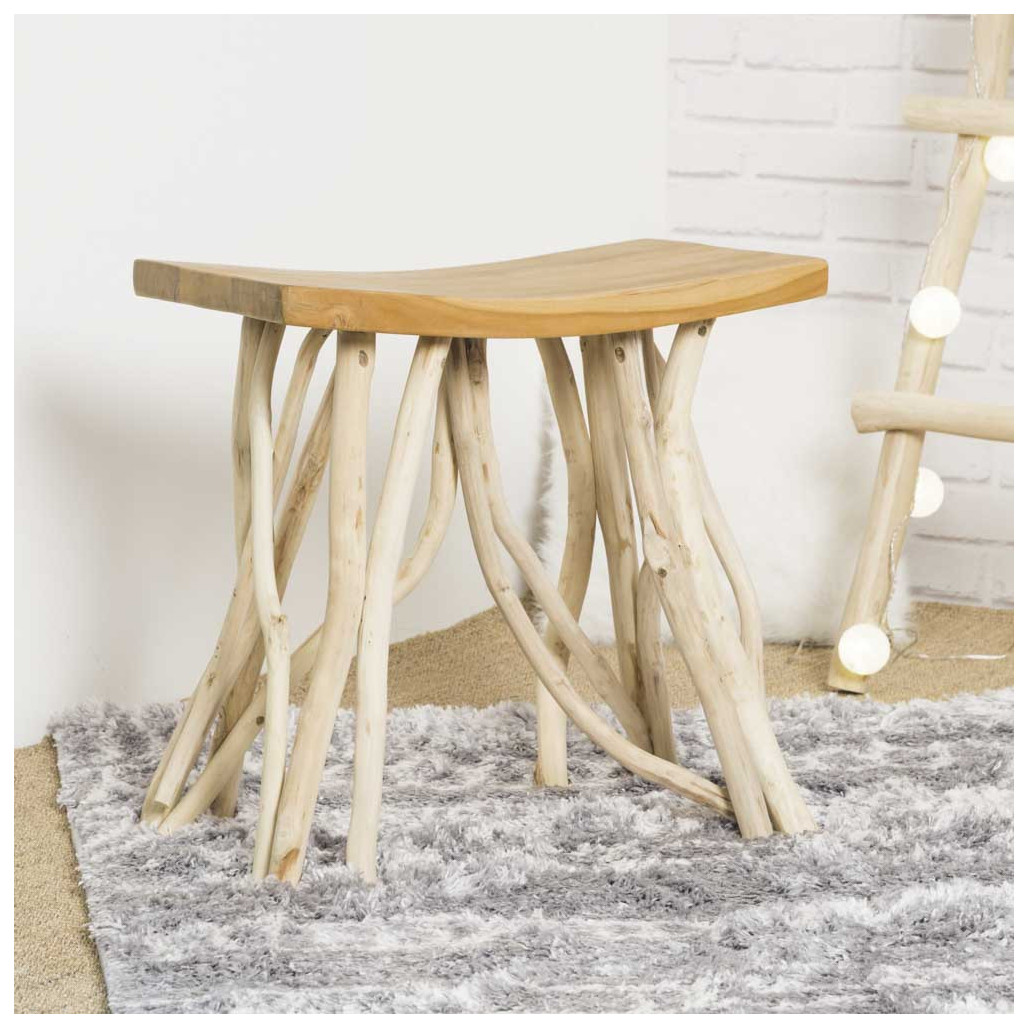Tabouret bois : tabouret design, teck, branches, Lodge