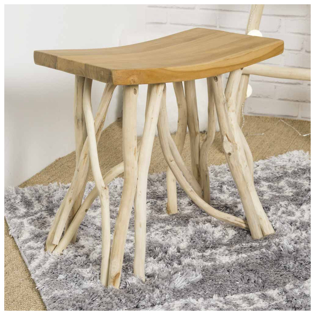 Tabouret bois : tabouret design, teck, branches, Lodge