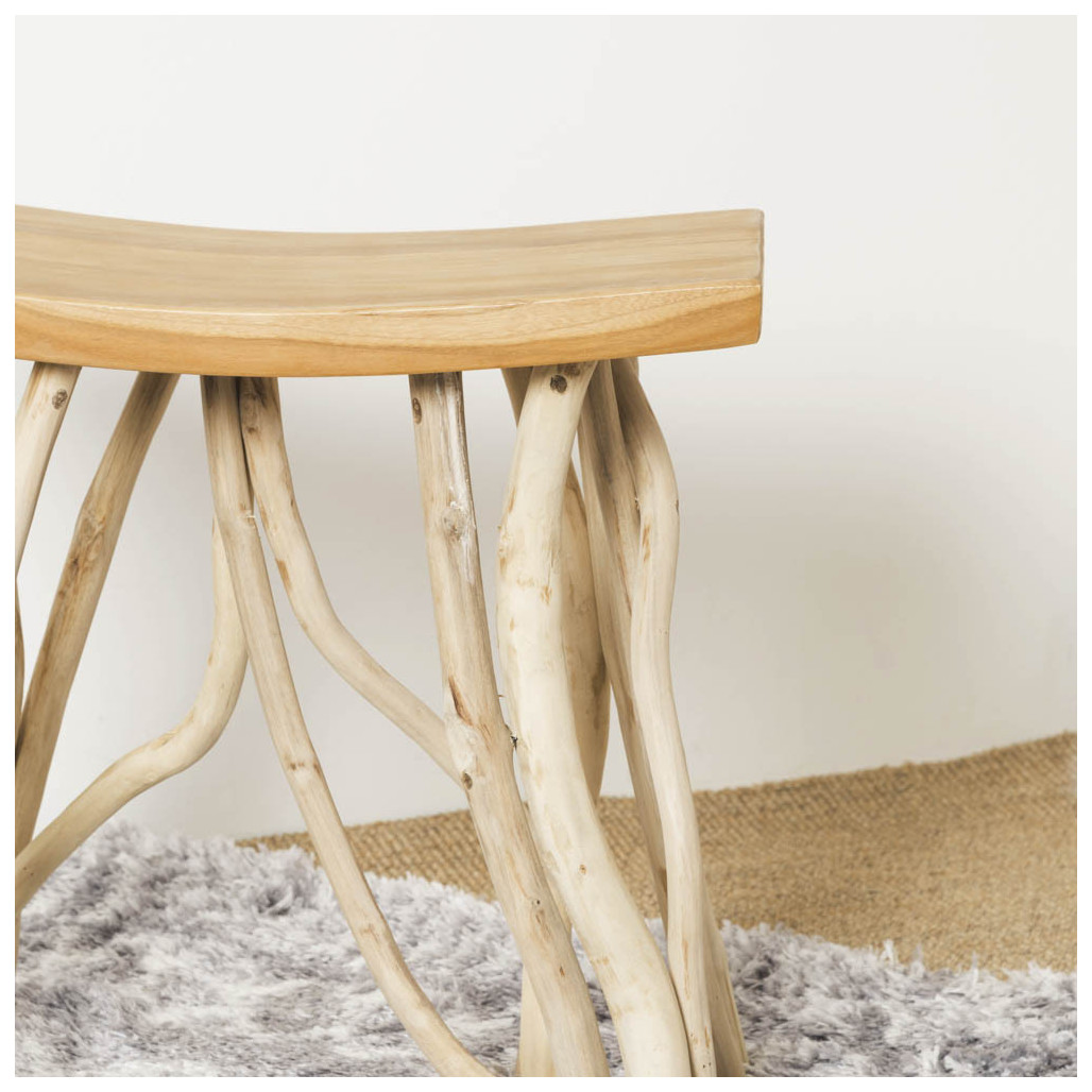 Tabouret bois : tabouret design, teck, branches, Lodge