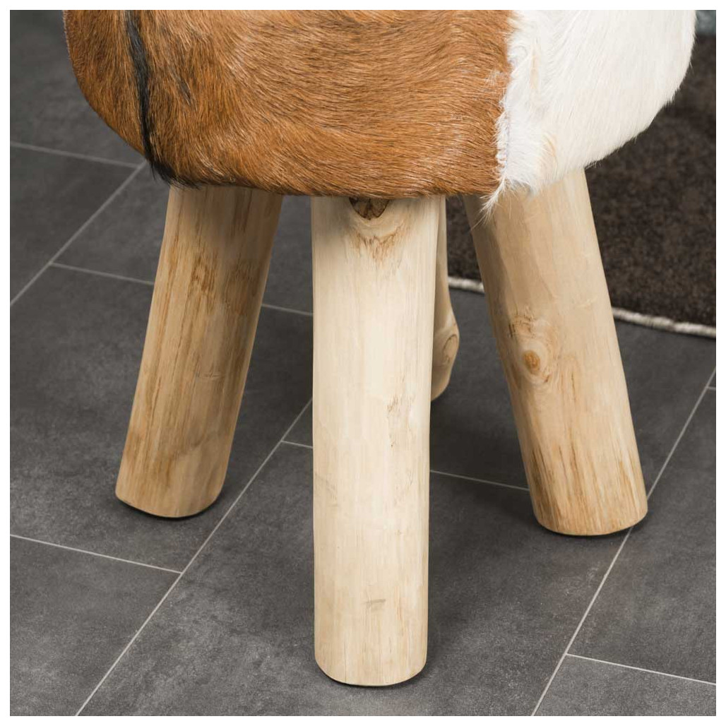 Tabouret bois : tabouret design, rond, peau de chÃ¨vre, Lodge