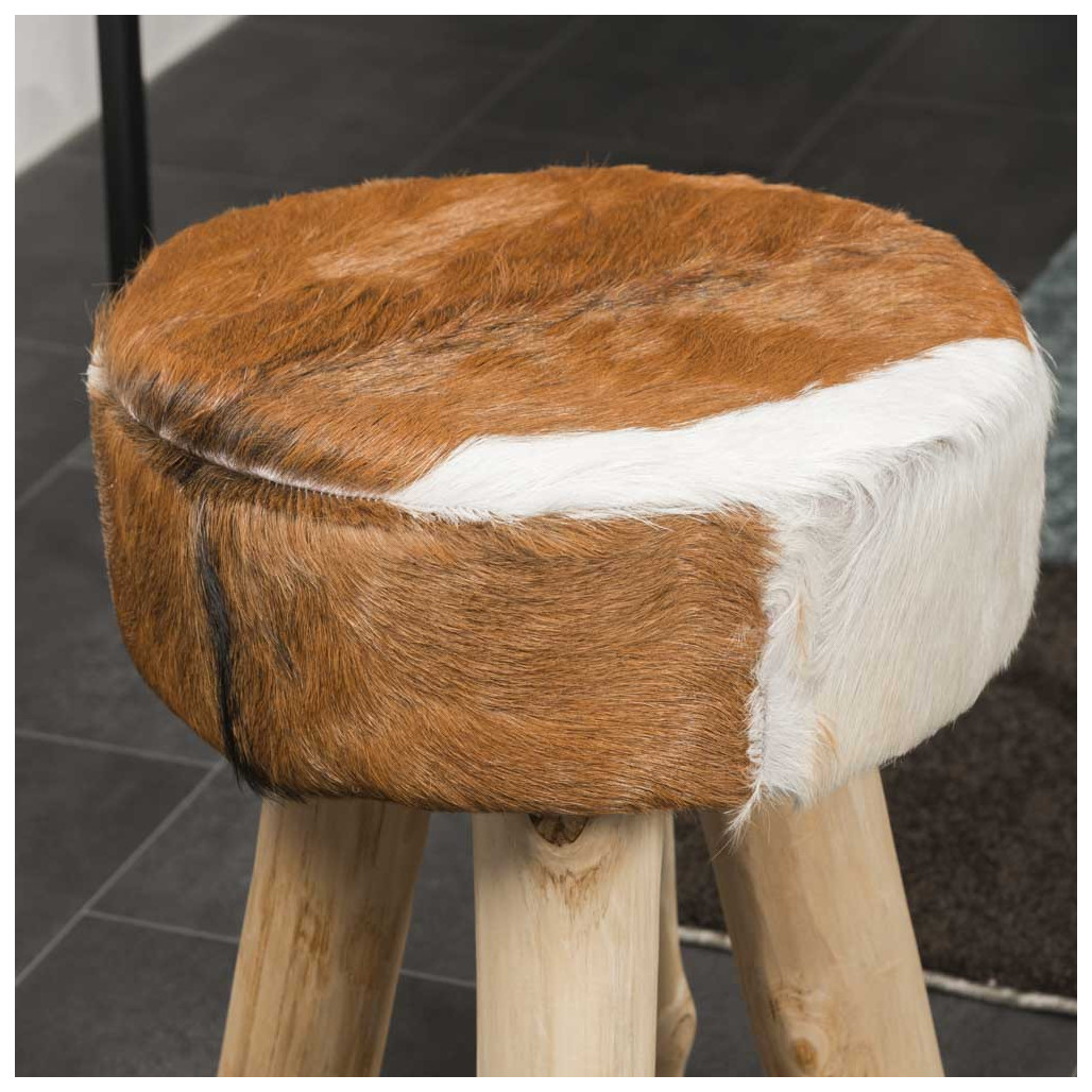 Tabouret bois : tabouret design, rond, peau de chÃ¨vre, Lodge