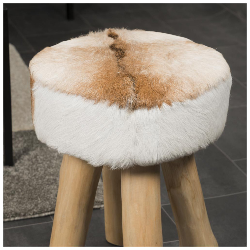 Tabouret bois : tabouret design, rond, peau de chÃ¨vre, Lodge