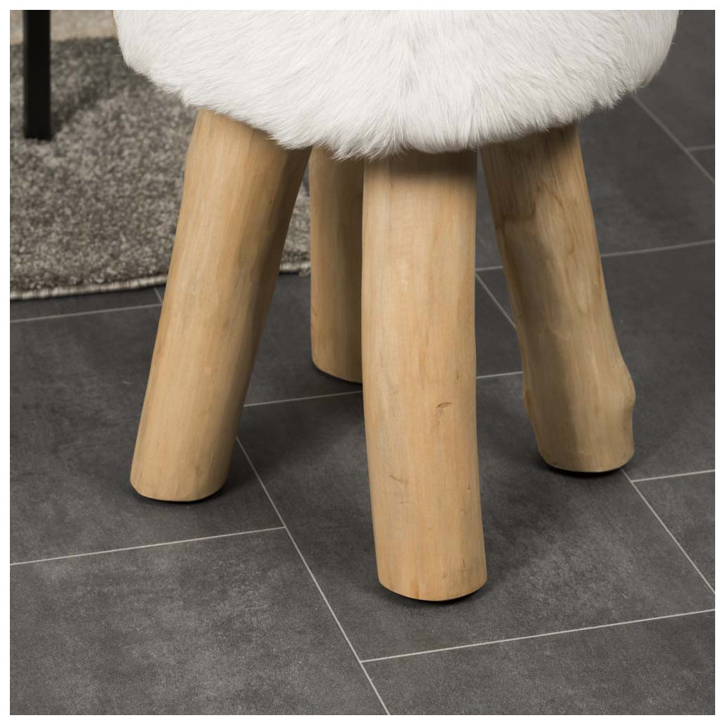 Tabouret bois : tabouret design, rond, peau de chÃ¨vre, Lodge