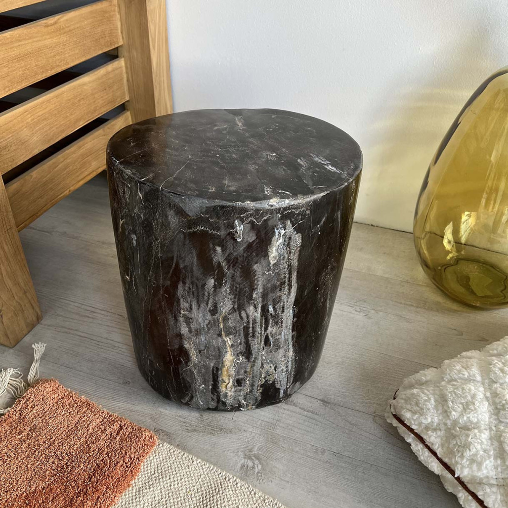 Pouf en bois fossilisé de 44 cm - Wanda collection