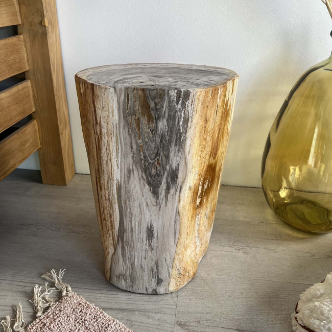 Pouf en bois pétrifié 46 cm - Wanda collection