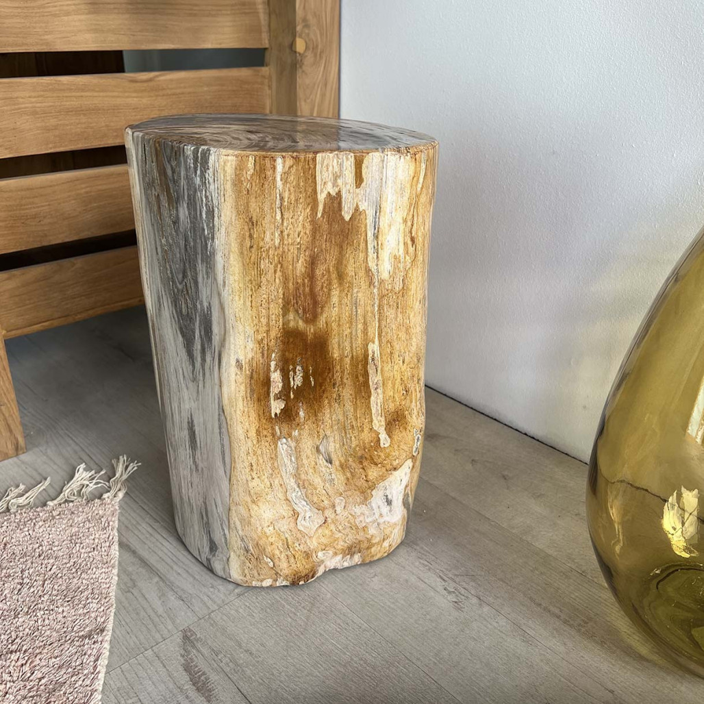 Pouf en bois pétrifié 46 cm - Wanda collection