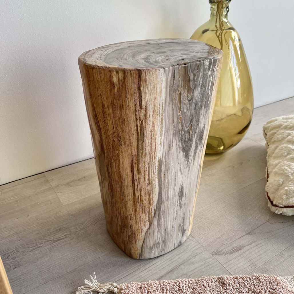 Pouf en bois pétrifié 46 cm - Wanda collection