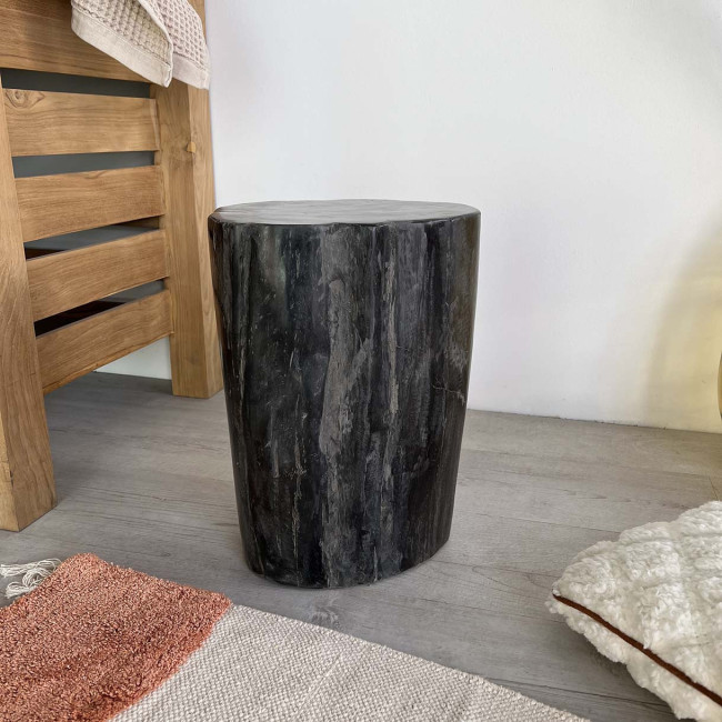 Pouf en bois pétrifié fossilisé