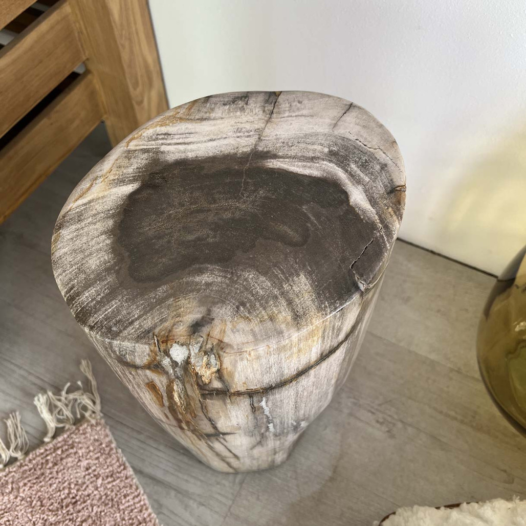 Tabouret bois pétrifié fossilisé