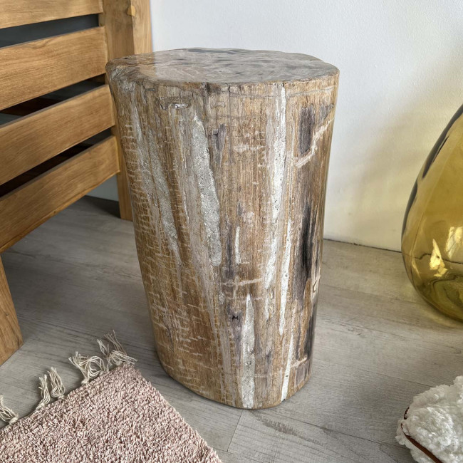 pouf bois pétrifié fossilisé - Wanda collection