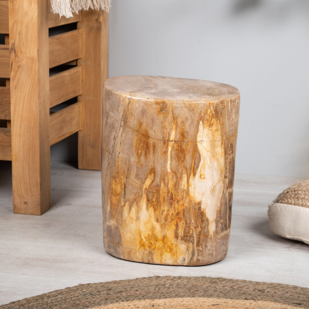 Pouf bois fossilisé 50cm - Wanda collection