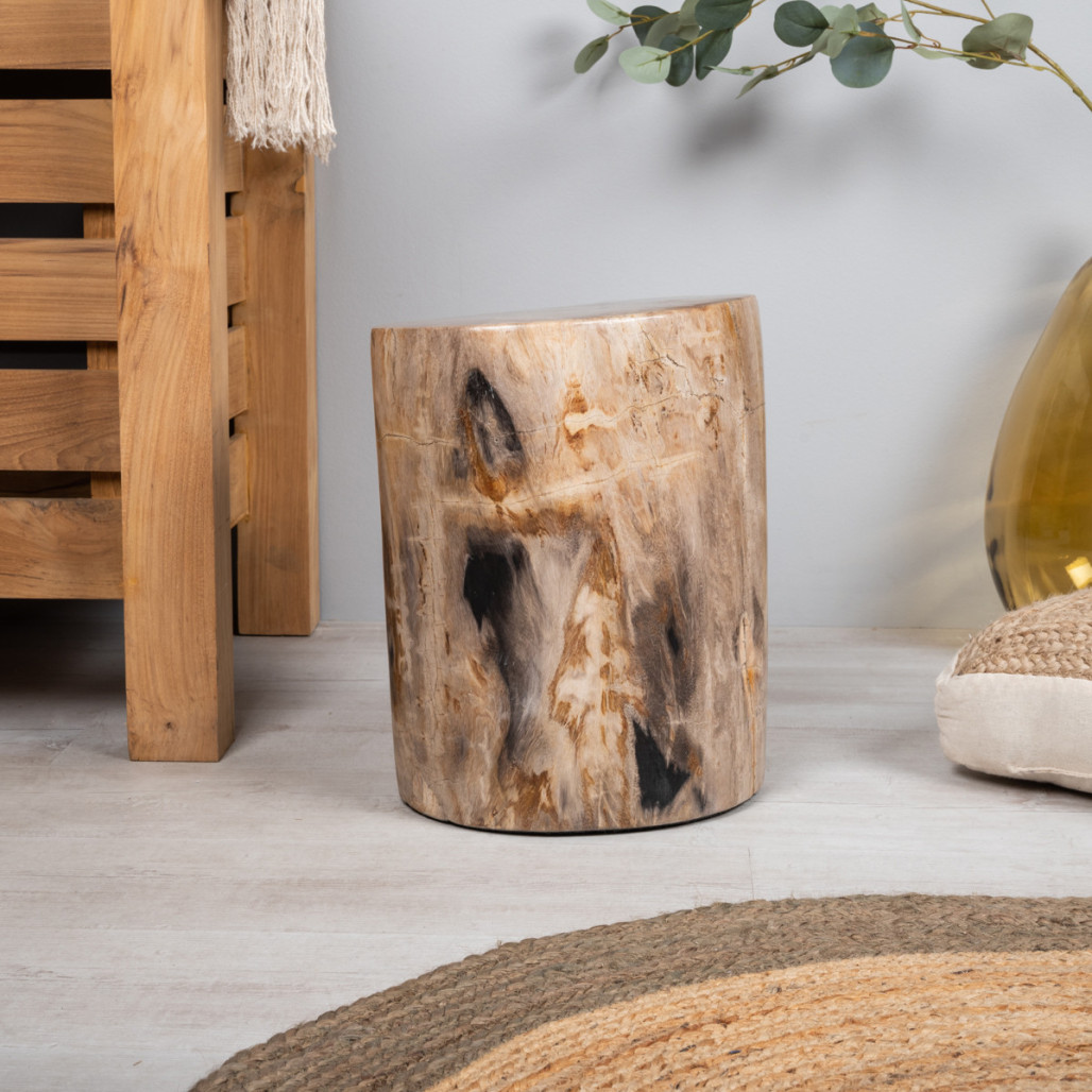 Pouf bois fossilisé 50cm - Wanda collection