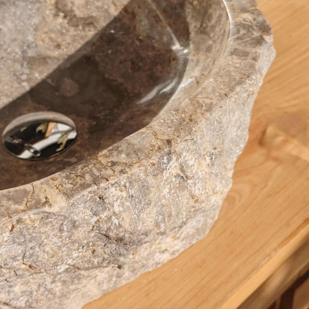 Grande Vasque de salle de bain à poser ROC en marbre gris Grande Vasque de salle de bain à poser ROC en marbre gris