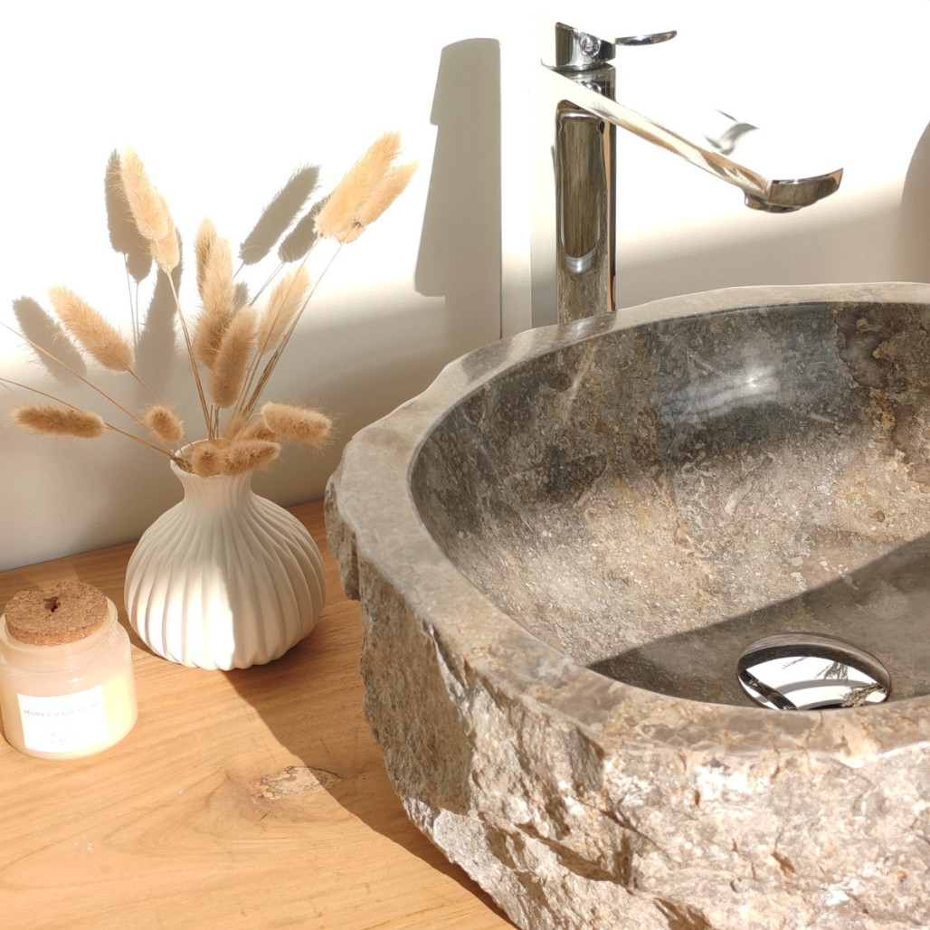 Grande Vasque de salle de bain à poser ROC en marbre gris Grande Vasque de salle de bain à poser ROC en marbre gris