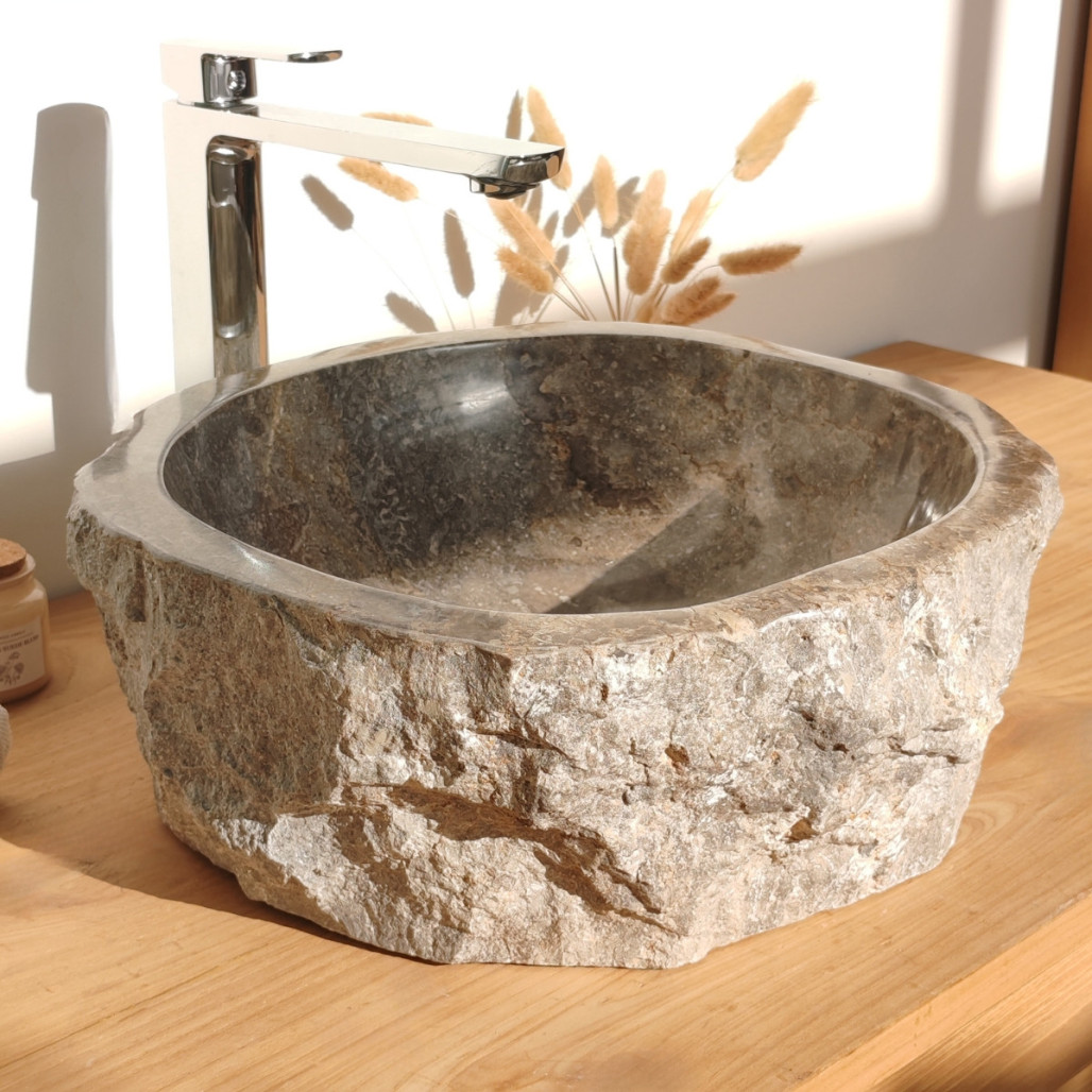 Grande Vasque de salle de bain à poser ROC en marbre gris