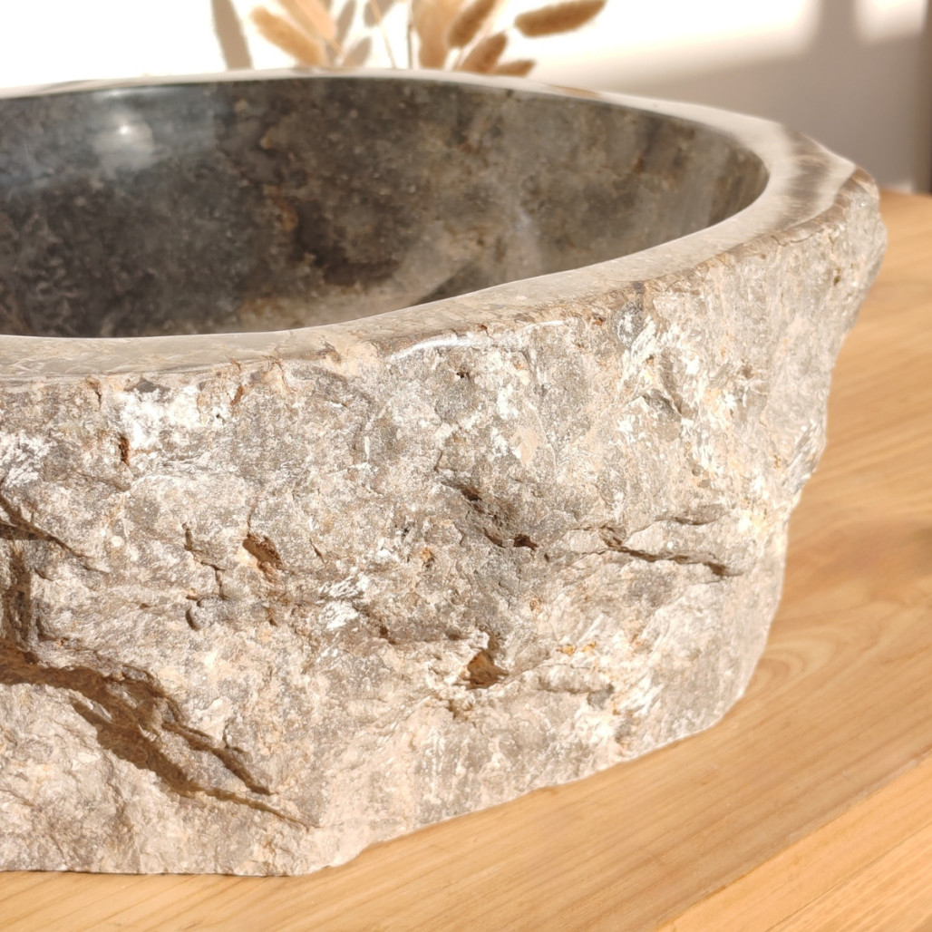 Grande Vasque de salle de bain à poser ROC en marbre gris Grande Vasque de salle de bain à poser ROC en marbre gris