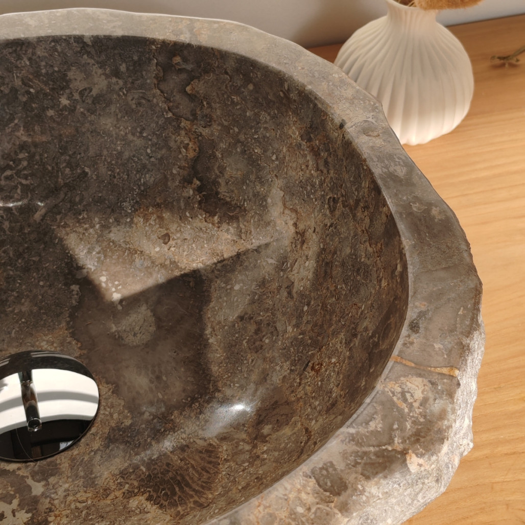 Grande Vasque de salle de bain à poser ROC en marbre gris Grande Vasque de salle de bain à poser ROC en marbre gris