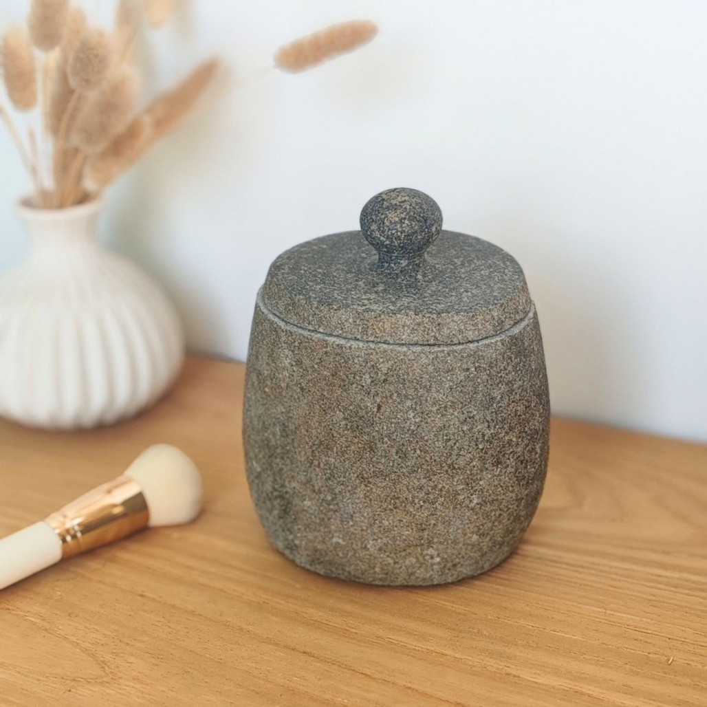 Gobelet galet pierre de rivière avec couvercle Gobelet galet pierre de rivière avec couvercle