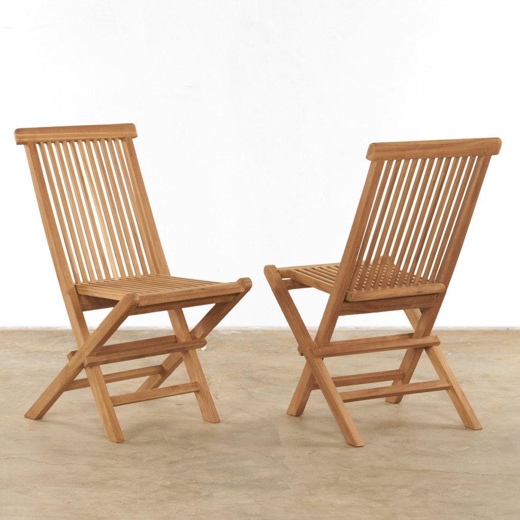 Ensemble de 2 chaises pliantes en teck massif Audrey Ensemble de 2 chaises pliantes en teck massif Audrey