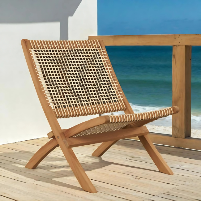 Fauteuil de jardin lounge en corde naturel Leina