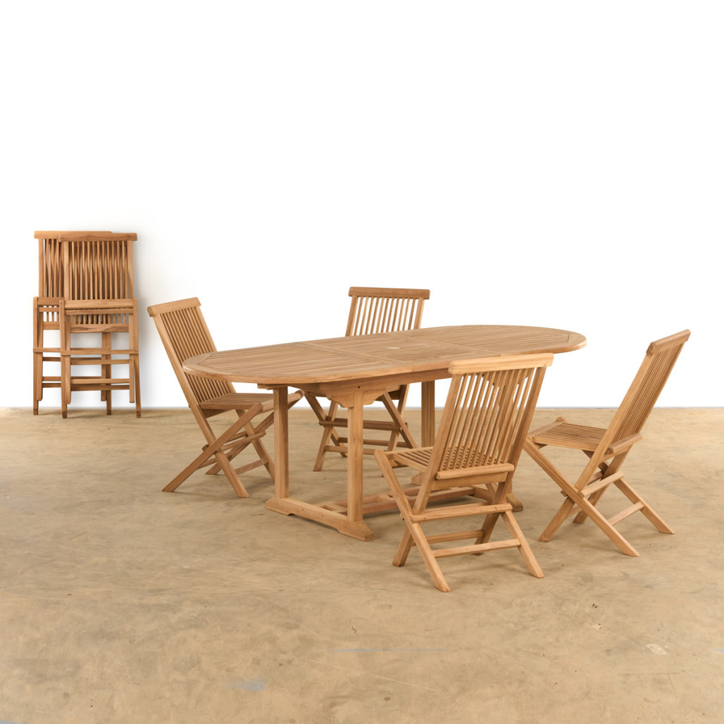 Ensemble jardin en teck massif table ovale extensible et 6 chaises pliantes