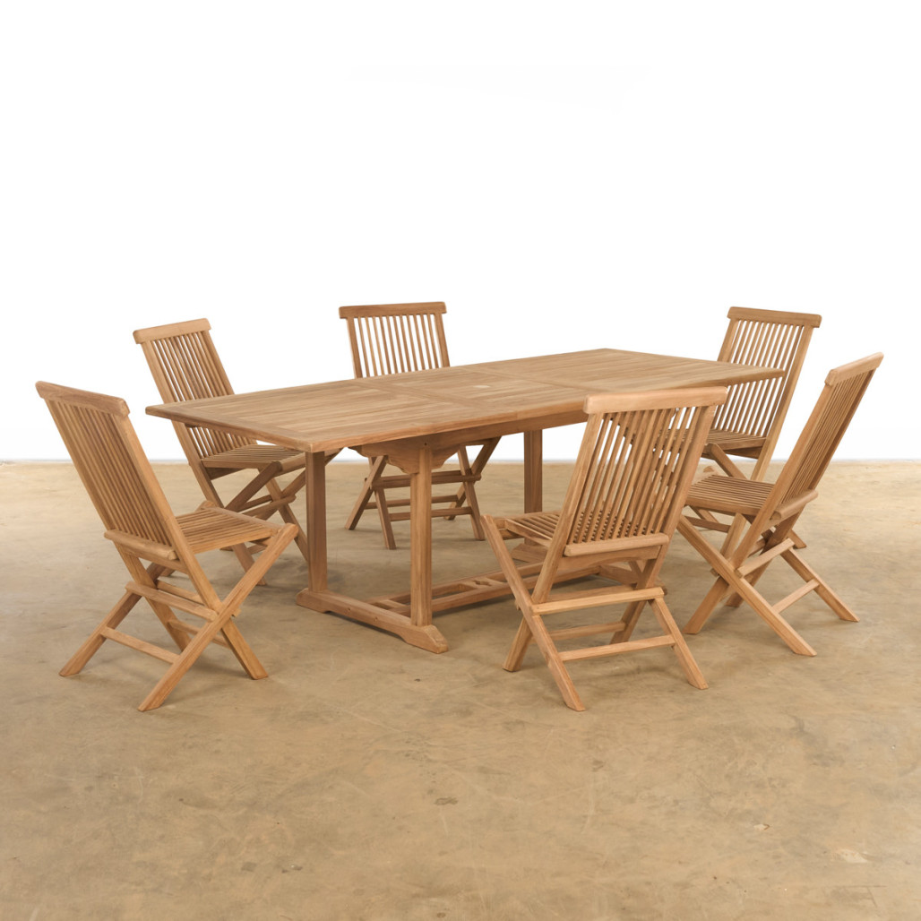 Ensemble table de jardin extensible et 6 chaises pliantes en teck massif