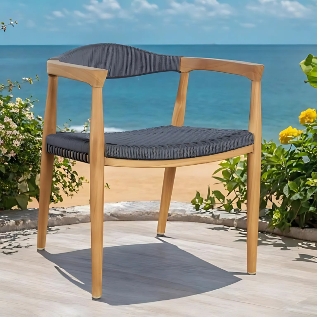 Fauteuil de jardin en teck et corde dark grey César